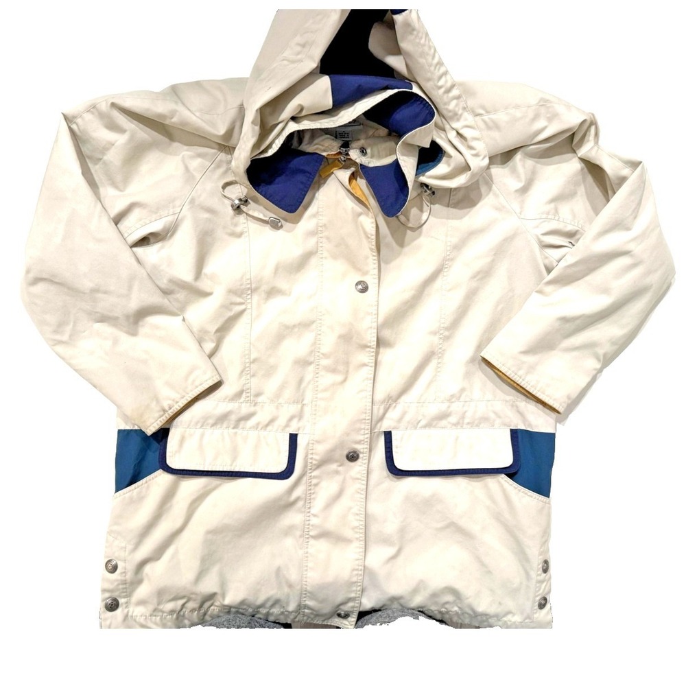 90s Parka Jacket Colorblock Gorpcore Mens M Beige Hooded Canvas Outdoors